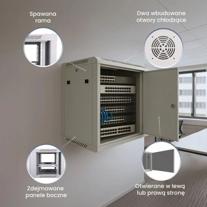 EXTRALINK 6U 600X600 ASP sieninė spintelė metalinių durų pilka