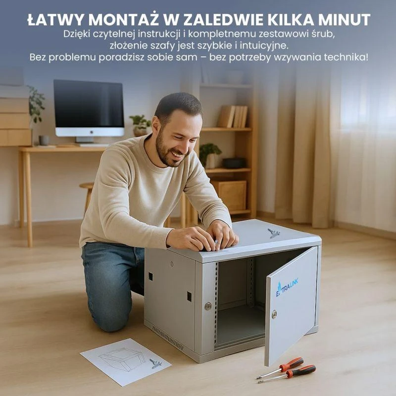 EXTRALINK 6U 600X600 ASP sieninė spintelė metalinių durų pilka
