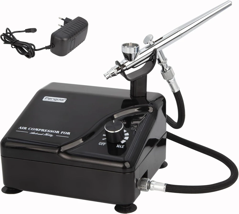 Fengda aerografo rinkinys su kompresoriumi, 0,2 mm purkštuku ir 1,8 m žarna FD-207K