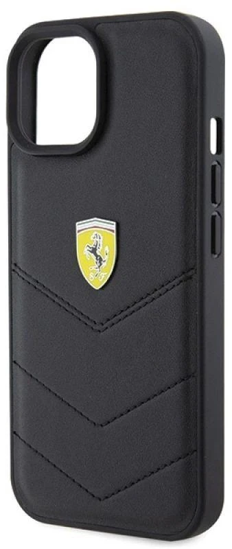 Ferrari FEHCP15SRDUK Apple iPhone 15 / 14 / 13 6.1″ juodos spalvos kietas dėklas Quilted Metal Logo