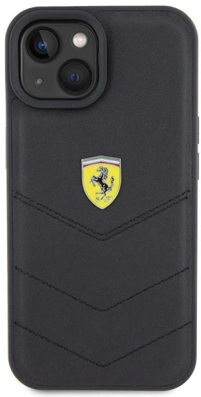 Ferrari FEHCP15SRDUK Apple iPhone 15 / 14 / 13 6.1″ juodos spalvos kietas dėklas Quilted Metal Logo