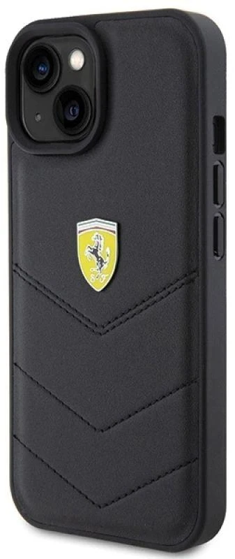 Ferrari FEHCP15SRDUK Apple iPhone 15 / 14 / 13 6.1″ juodos spalvos kietas dėklas Quilted Metal Logo