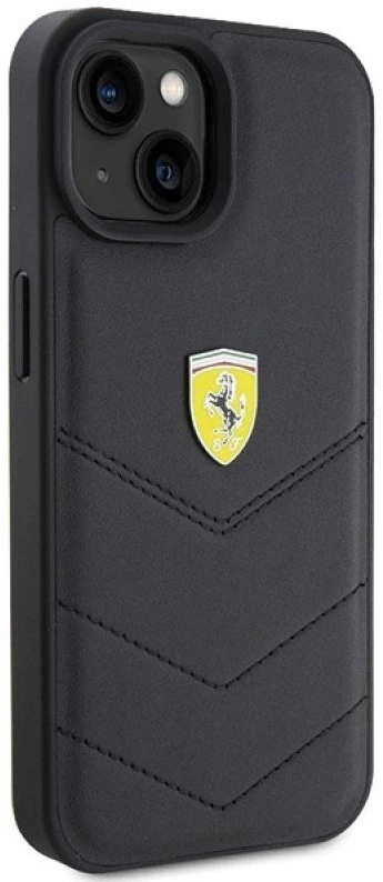 Ferrari FEHCP15SRDUK Apple iPhone 15 / 14 / 13 6.1″ juodos spalvos kietas dėklas Quilted Metal Logo