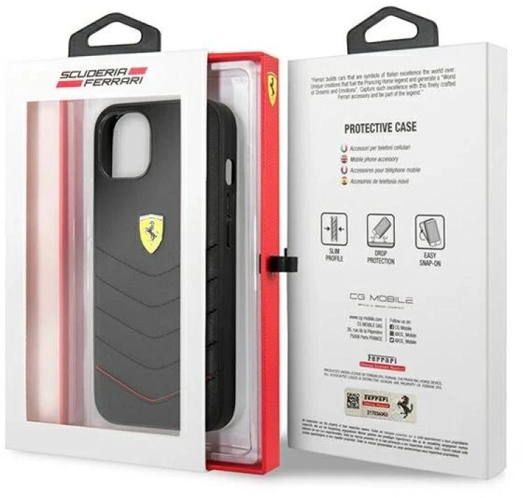 Ferrari FEHCP13SRQUK Apple iPhone 13 mini 5,4″ juodos spalvos kietas dėklas Off Track Quilted