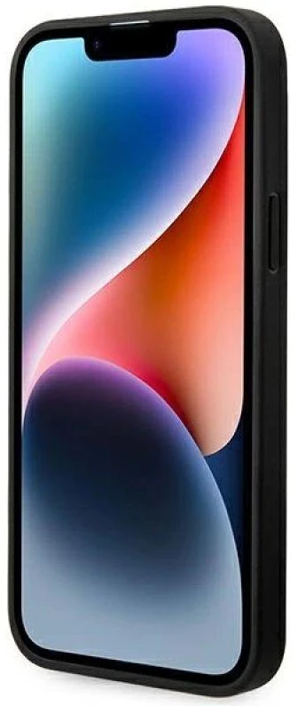 Ferrari FEHCP14MRBUK Apple iPhone 14 Plus / 15 Plus 6.7″ juodos spalvos kietas dėklas Leather Stamp Sides