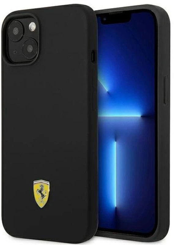 Ferrari FEHCP14MSIBBK Apple iPhone 14 Plus /15 Plus 6,7″ juodos spalvos kietas dėklas Silicone Metal Logo