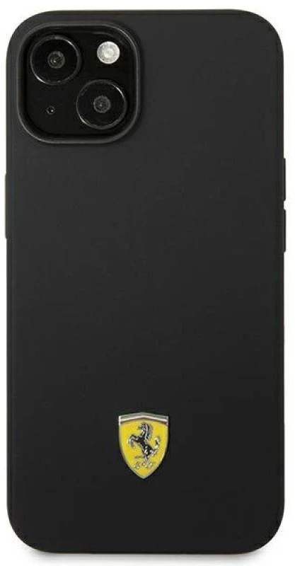 Ferrari FEHCP14SSIBBK Apple iPhone 14 / 15 /13 6.1″ juodos spalvos kietas dėklas Silicone Metal Logo