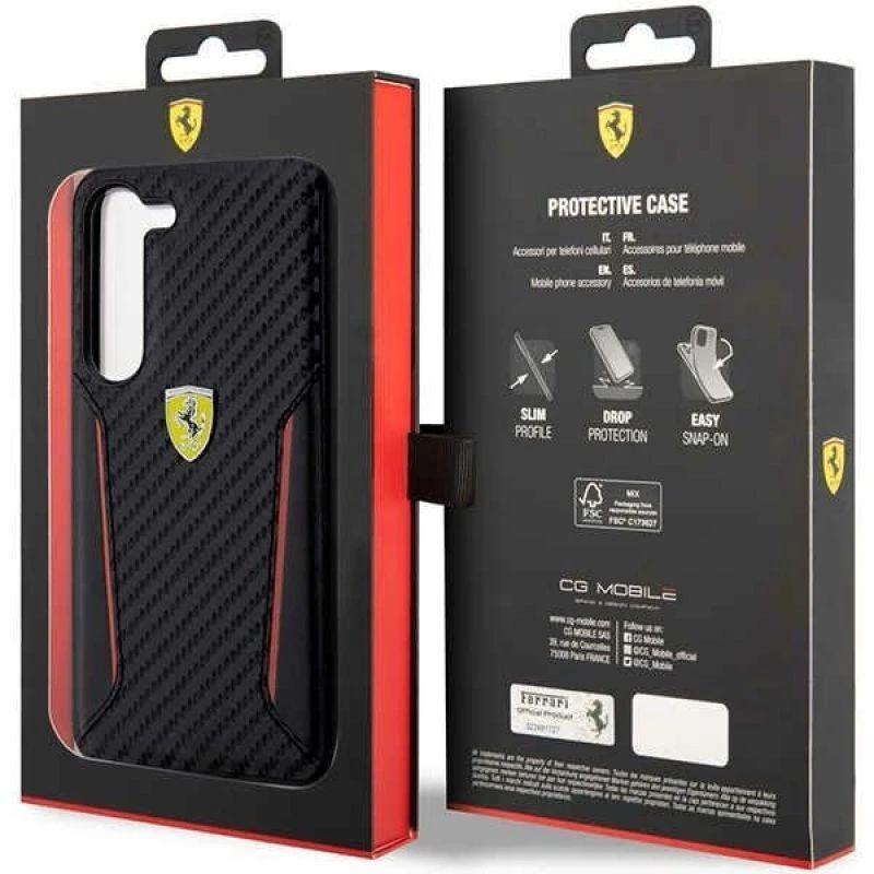 Ferrari FEHCS23MNPYK S23+ S916 juodos spalvos kietas dėklas Carbon Contrast Edges