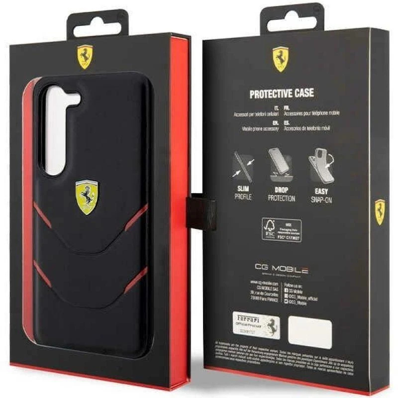 Ferrari FEHCS23MPBAK S23+ S916 juodos spalvos kietas dėklas Hot Stamp Lines
