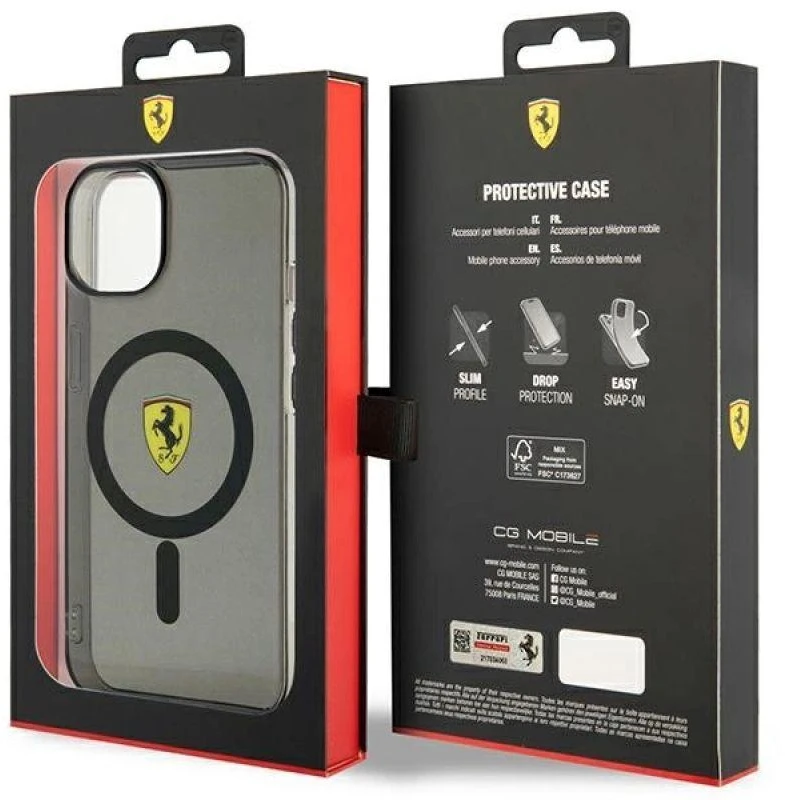 Ferrari FEHMP14MURKK Apple iPhone 14 Plus / 15 Plus 6.7″ juodos spalvos kietas dėklas Translucent Magsafe