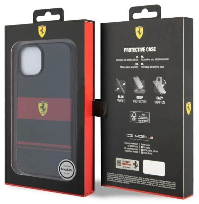 Ferrari FEHMP14SUCOK Apple iPhone 14 / 15 / 13 6.1″ juodos spalvos kietas dėklas IMD Combi Magsafe