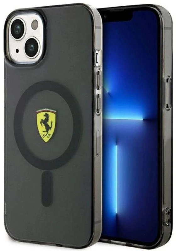 Ferrari FEHMP14SURKK Apple iPhone 14 / 15 / 13 6.1″ juodos spalvos kietas dėklas Translucent Magsafe