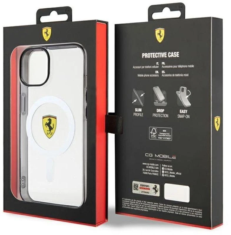 Ferrari FEHMP14SURKT Apple iPhone 14 / 15 / 13 6.1″ skaidrus kietas dėklas Outline Magsafe