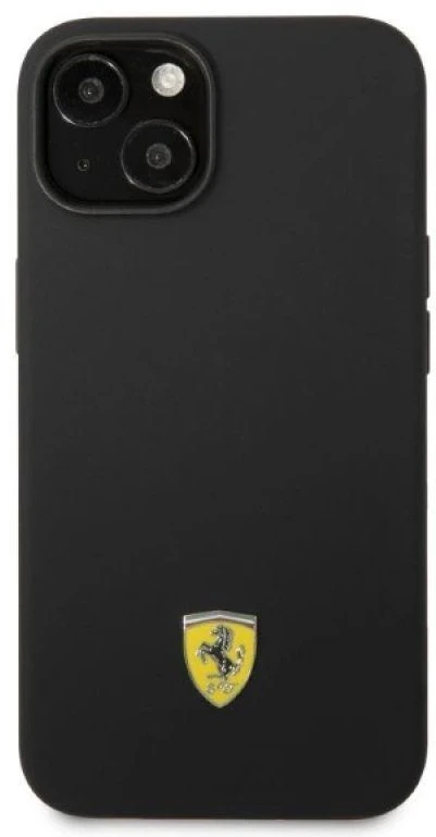 Ferrari FEHMSIP14MBK Apple iPhone 14 Plus / 15 Plus 6.7″ juodos spalvos kietas dėklas Silicone Metal Logo Magsafe