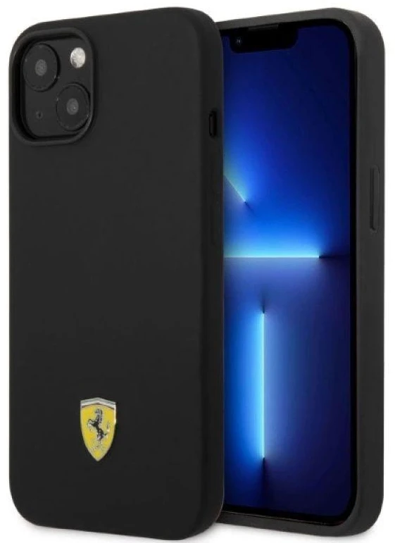 Ferrari FEHMSIP14SBK Apple iPhone 14 6.1" dėklas telefonui juodos spalvos silikoninis Metal Logo Magsafe