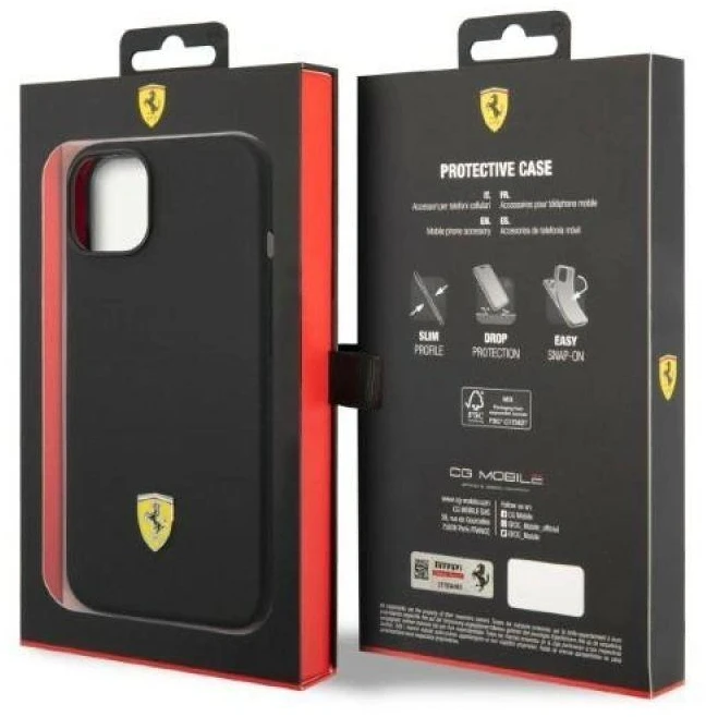 Ferrari FEHMSIP14SBK Apple iPhone 14 6.1" dėklas telefonui juodos spalvos silikoninis Metal Logo Magsafe