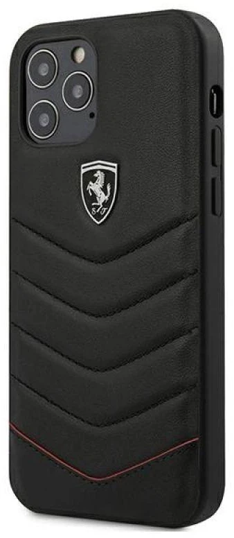 Ferrari FEHQUHCP12LBK Apple iPhone 12 Pro Max 6,7″ juodos spalvos kietas dėklas Off Track Quilted