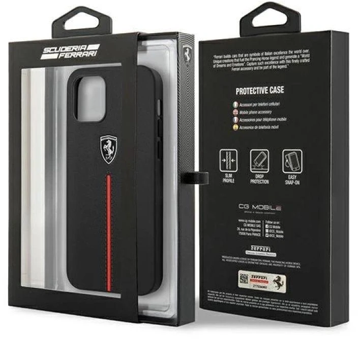 Ferrari FEOMSHCP12LBK Apple iPhone 12 Pro Max dėklas telefonui juodos spalvos Off Track Leather Nylon Stripe