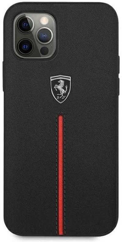 Ferrari FEOMSHCP12LBK Apple iPhone 12 Pro Max dėklas telefonui juodos spalvos Off Track Leather Nylon Stripe