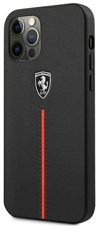 Ferrari FEOMSHCP12LBK Apple iPhone 12 Pro Max dėklas telefonui juodos spalvos Off Track Leather Nylon Stripe