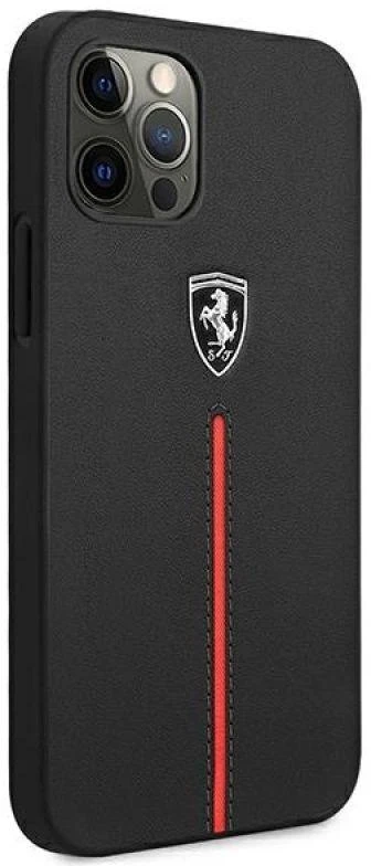 Ferrari FEOMSHCP12LBK Apple iPhone 12 Pro Max dėklas telefonui juodos spalvos Off Track Leather Nylon Stripe