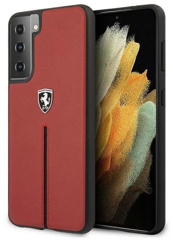 Ferrari FEOSIHCS21MRE S21+ G996 red kietas dėklas Off Track Leather Nylon Stripe