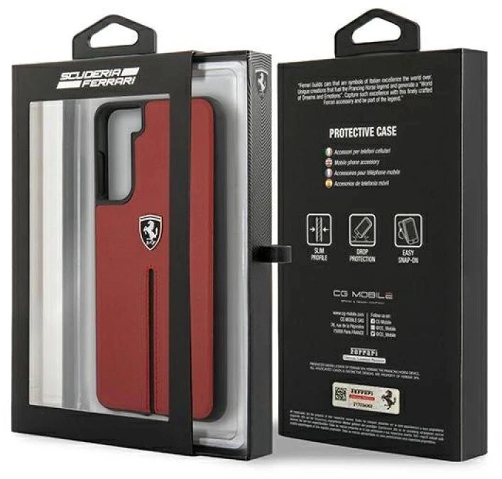 Ferrari FEOSIHCS21MRE S21+ G996 red kietas dėklas Off Track Leather Nylon Stripe