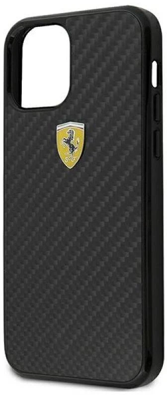 Ferrari FERCAHCP12SBK Apple iPhone 12 mini 5,4″ juodos spalvos kietas dėklas On Track Real Carbon