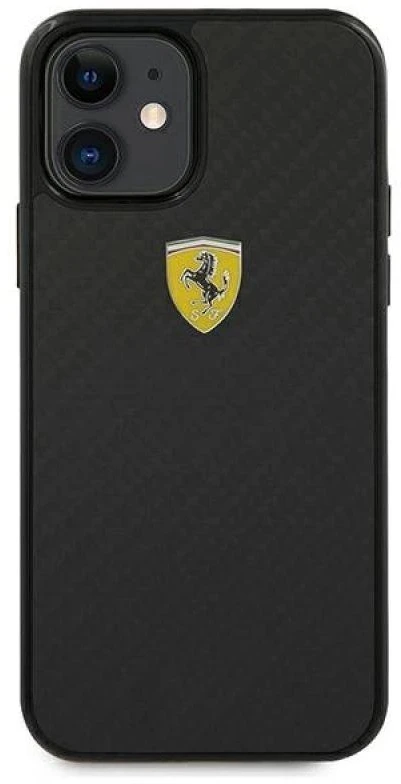 Ferrari FERCAHCP12SBK Apple iPhone 12 mini 5,4″ juodos spalvos kietas dėklas On Track Real Carbon