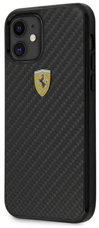 Ferrari FERCAHCP12SBK Apple iPhone 12 mini 5,4″ juodos spalvos kietas dėklas On Track Real Carbon