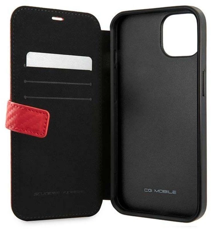 Dėklas Ferrari FESAXFLBKP13SRE Apple iPhone 13 mini 5,4″ raudonos spalvos book On Track Carbon Stripe