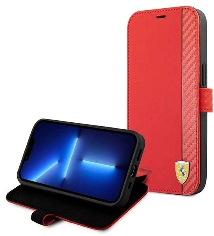 Dėklas Ferrari FESAXFLBKP13SRE Apple iPhone 13 mini 5,4″ raudonos spalvos book On Track Carbon Stripe