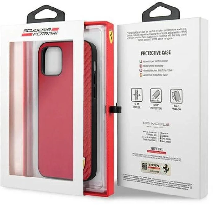 Ferrari FESAXHCP12LRE Apple iPhone 12 Pro Max 6,7″ red kietas dėklas On Track Carbon Stripe