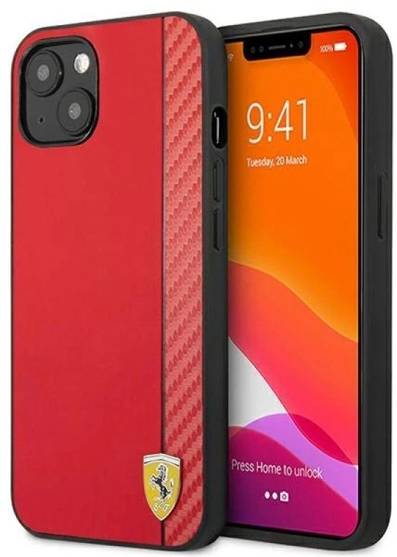 Ferrari FESAXHCP13SRE Apple iPhone 13 mini 5,4″ red kietas dėklas On Track Carbon Stripe