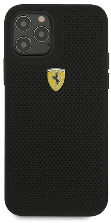 Ferrari FESPEHCP12LBK Apple iPhone 12 Pro Max 6,7″ juodos spalvos kietas dėklas On Track Perforated