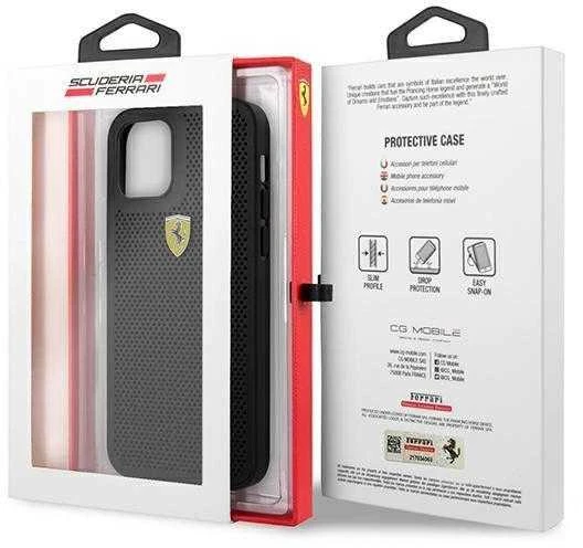 Ferrari FESPEHCP12LBK Apple iPhone 12 Pro Max 6,7″ juodos spalvos kietas dėklas On Track Perforated