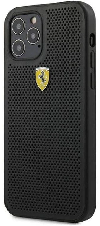 Ferrari FESPEHCP12MBK Apple iPhone 12/12 Pro 6,1″ juodos spalvos kietas dėklas On Track Perforated
