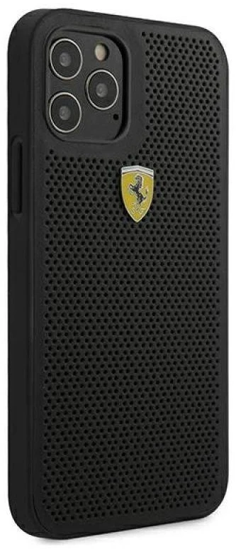 Ferrari FESPEHCP12MBK Apple iPhone 12/12 Pro 6,1″ juodos spalvos kietas dėklas On Track Perforated
