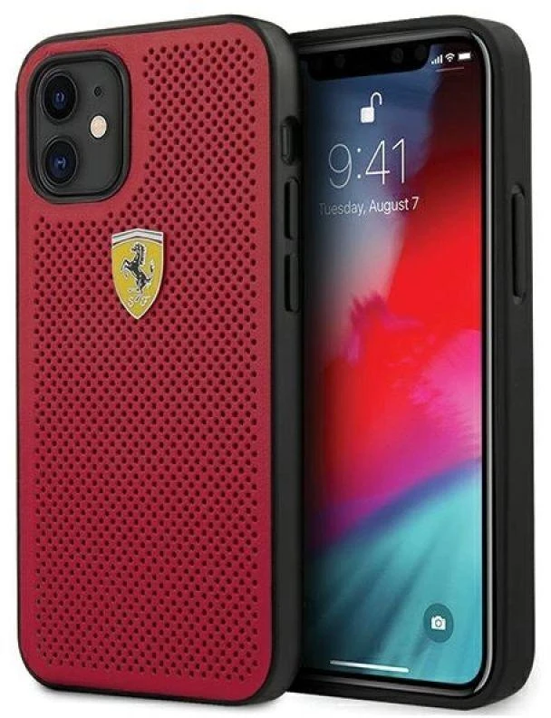 Apple iPhone 12 Mini Ferrari dėklas On Track Perforated (FESPEHCP12SRE) raudonos spalvos