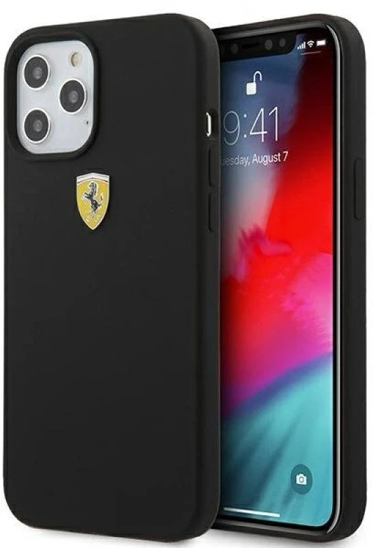Ferrari FESSIHCP12LBK Apple iPhone 12 Pro Max 6,7″ juodos spalvos kietas dėklas On Track Silicone