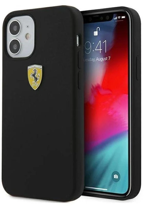 Ferrari FESSIHCP12SBK Apple iPhone 12 mini 5,4″ juodos spalvos kietas dėklas On Track Silicone