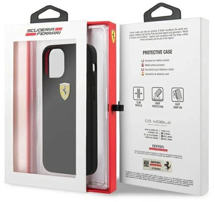 Ferrari FESSIHCP12SBK Apple iPhone 12 mini 5,4″ juodos spalvos kietas dėklas On Track Silicone