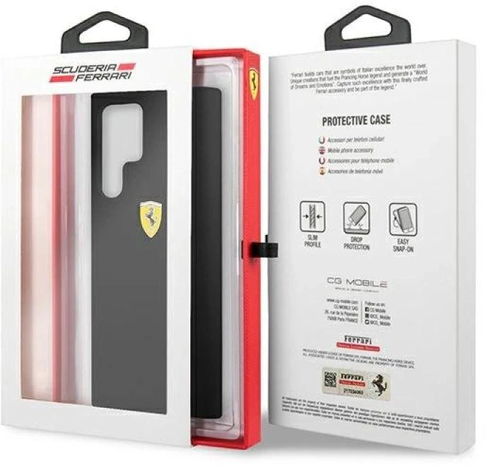 Ferrari FESSIHCS22LBK S22 Ultra S908 juodos spalvos kietas dėklas On Track Silicone