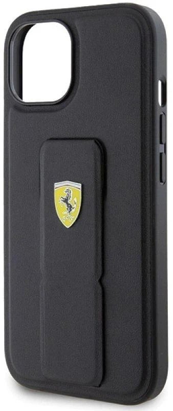 Ferrari FEHCP15SGSPSIK Apple iPhone 15 / 14 /13 6.1″ juodos spalvos kietas dėklas Grip Stand Metal Logo