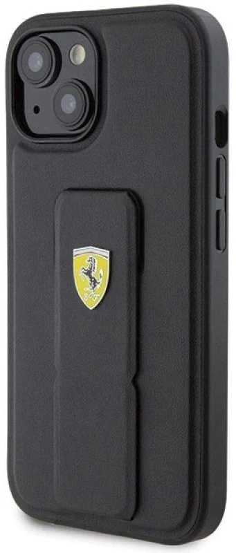 Ferrari FEHCP15SGSPSIK Apple iPhone 15 / 14 /13 6.1″ juodos spalvos kietas dėklas Grip Stand Metal Logo