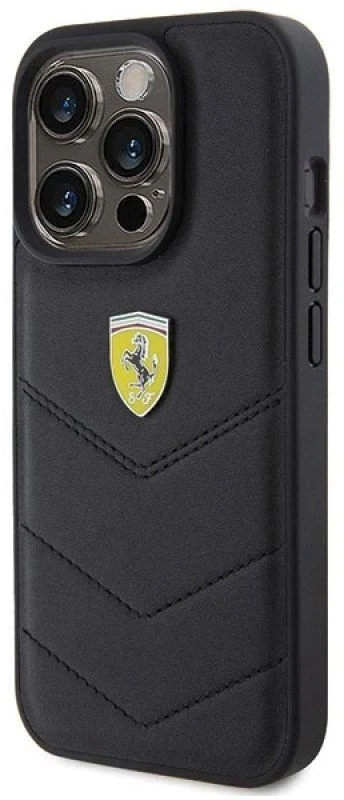 Ferrari FEHCP15LRDUK Apple iPhone 15 Pro 6.1″ juodos spalvos kietas dėklas Quilted Metal Logo