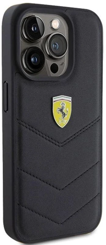 Ferrari FEHCP15LRDUK Apple iPhone 15 Pro 6.1″ juodos spalvos kietas dėklas Quilted Metal Logo