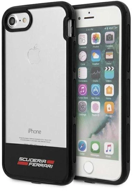 Ferrari kietas dėklas FEHCP7BISBK Apple iPhone 7/8/SE 2020 / SE 2022 skaidrus juodos spalvos