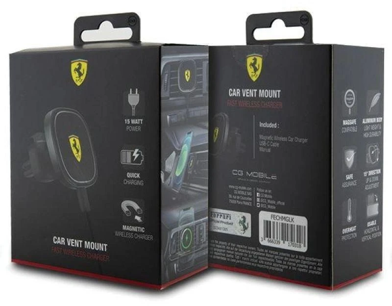 Ferrari 15W FECHMGLK induction holder for juodos spalvos MagSafe grille