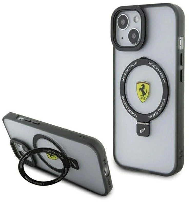 Ferrari FEHMP15MUSCAH Apple iPhone 15 Plus /14 Plus 6.7″ skaidrus kietas dėklas Ring Stand 2023 Collection M